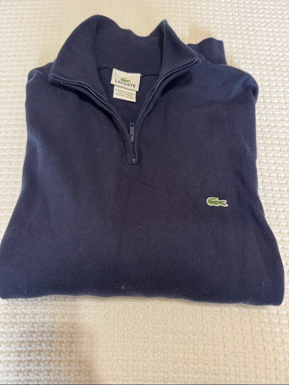 Lacoste Men's Navy Zip-Neck Knit Sweater with Green Croc Logo size xxl 7